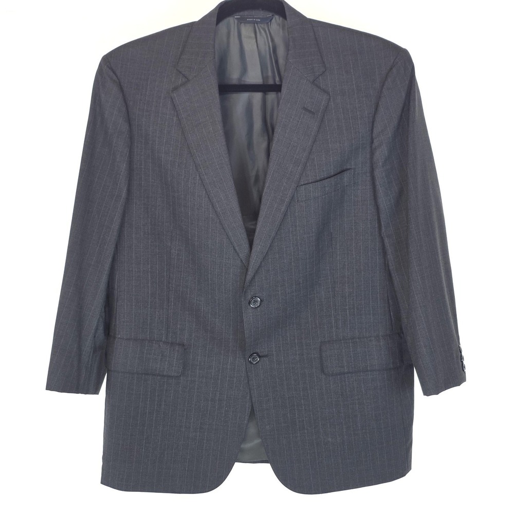 Brooks Brothers Suit Jacket Mens 44 Gray Pinstripe 100% Wool BrooksEase Made USA